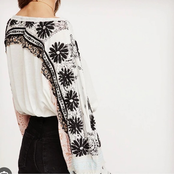 Free People Women's Floral Print Top - Black and White - Picture 7 of 7